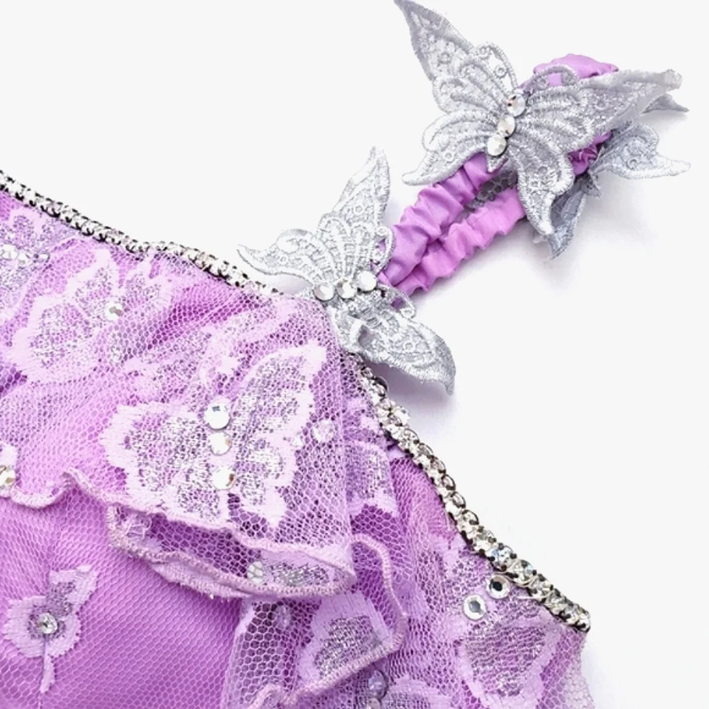 Lavender Floral Lace/Rhinestone Butterfly Pant/Crop Top Fun Fashion 2 Pc Set